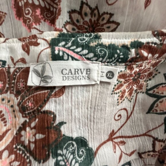 Carve Designs Women Dylan Gauze Henley Shirt XL Floral Organic Cotton Brown NWOT - Picture 3 of 7